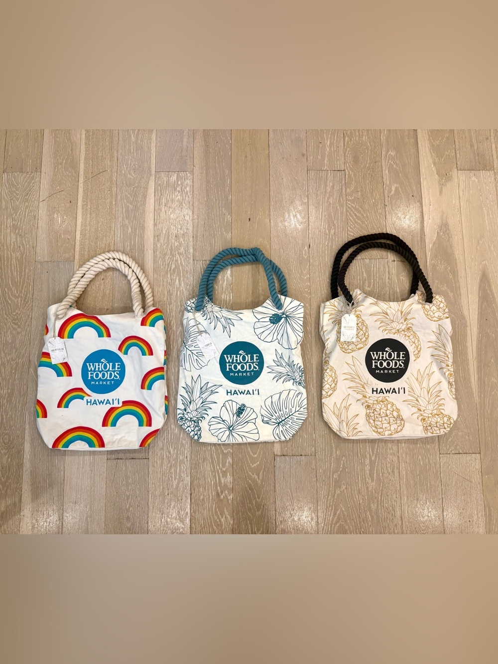 3 Whole Foods Market Exclusive Hawai‘i Designs Canvas Tote Bag NWT 🍍🌺🌈